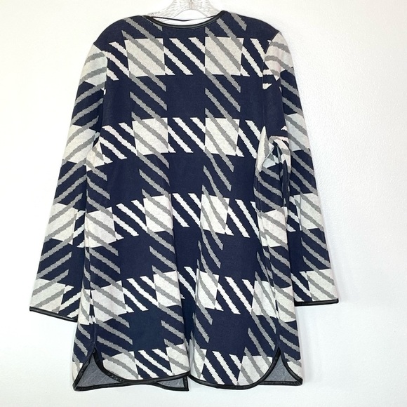 Macy's | CHARTER CLUB Milano Cotton Navy Open-Front Cardigan Faux Leather Trim - Picture 7 of 9